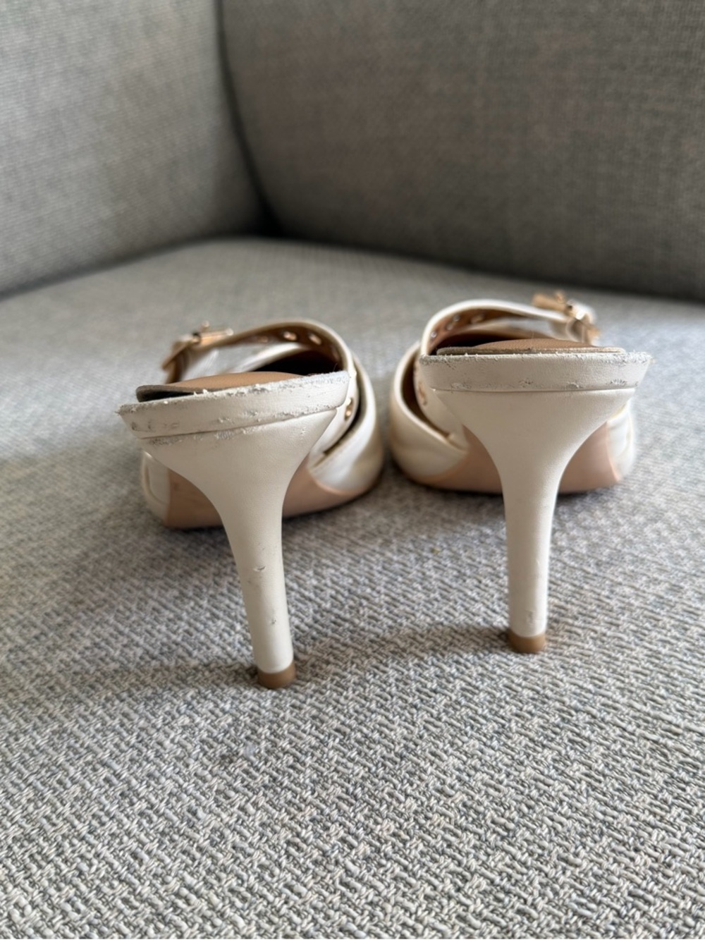 Cream Pointed-Toe Buckle Mule Heels - Picture 7 of 10